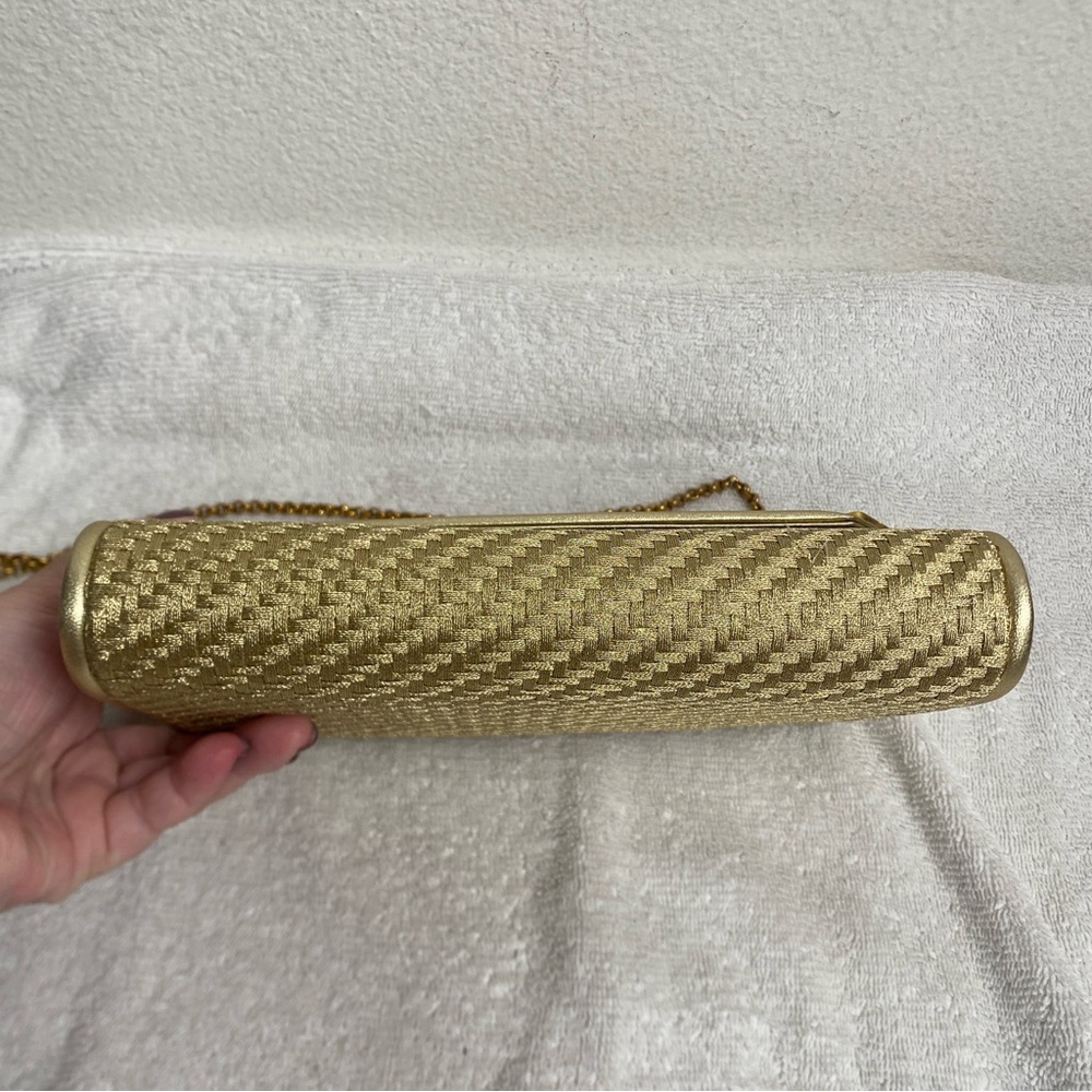Vintage Gucci Women Metallic Gold Woven Clutch Shoulder Chain Bag Luxury Classic - Picture 5 of 16